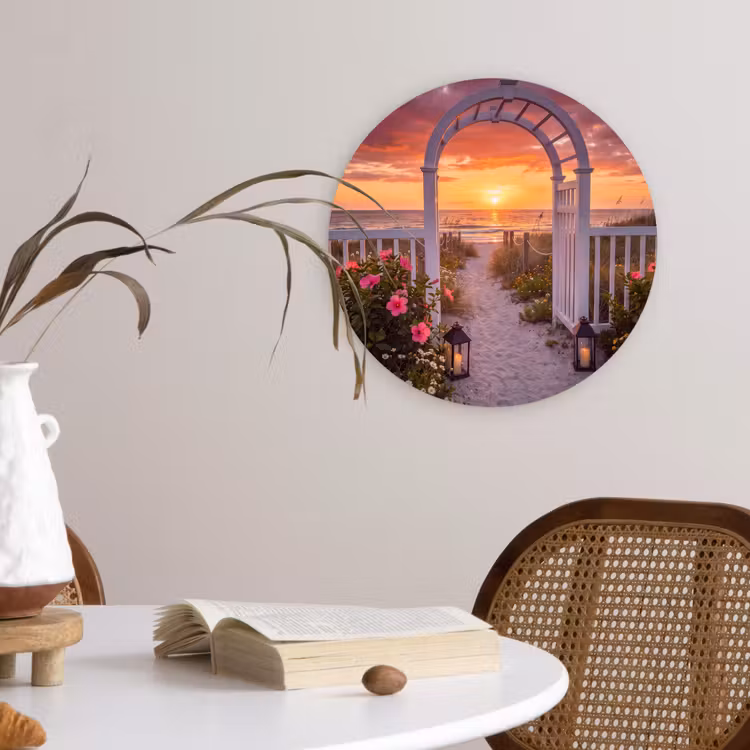 Glasbild Rund - Meer – Frosch – Blumen — 4