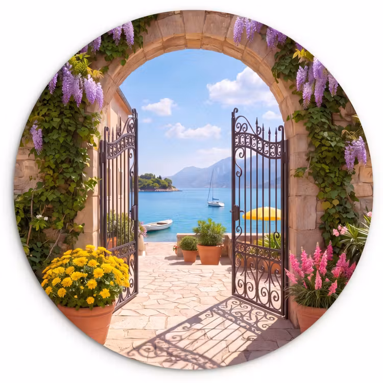 Glasbild Rund - Tor – Meer – Aussicht — 1