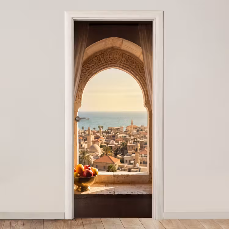 Türtapete - Fenster – Stadt – Meer — 1