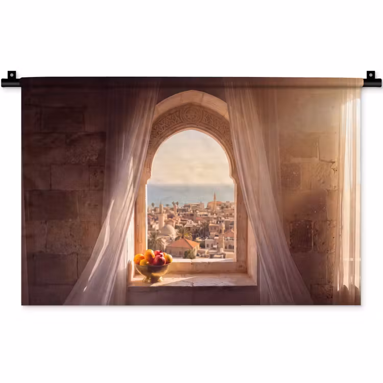 Wandteppich - Fenster – Stadt – Meer — 1