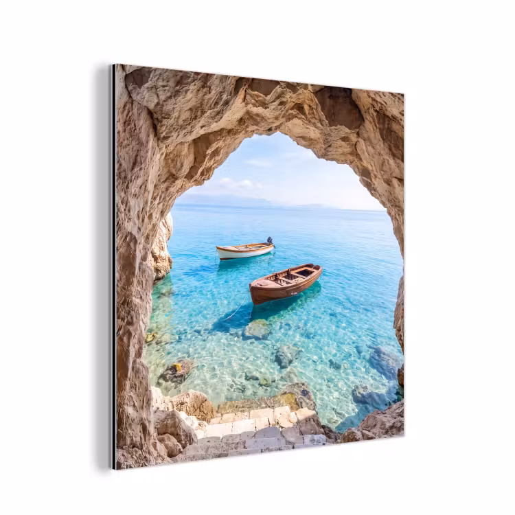Alu-Dibond-Bild - Höhle – Meer – Boote — 1