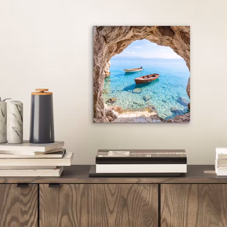 Alu-Dibond-Bild - Höhle – Meer – Boote — 2
