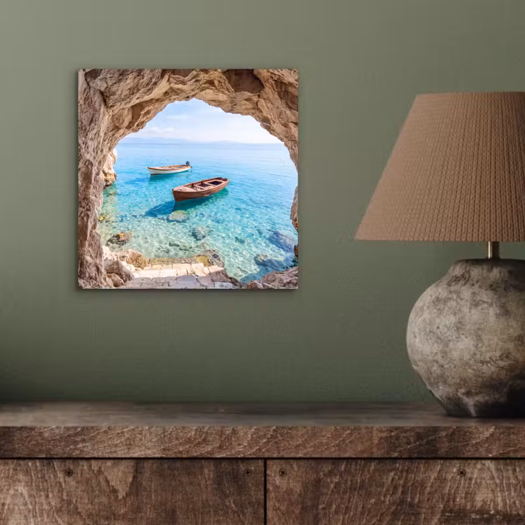 Alu-Dibond-Bild - Höhle – Meer – Boote — 3