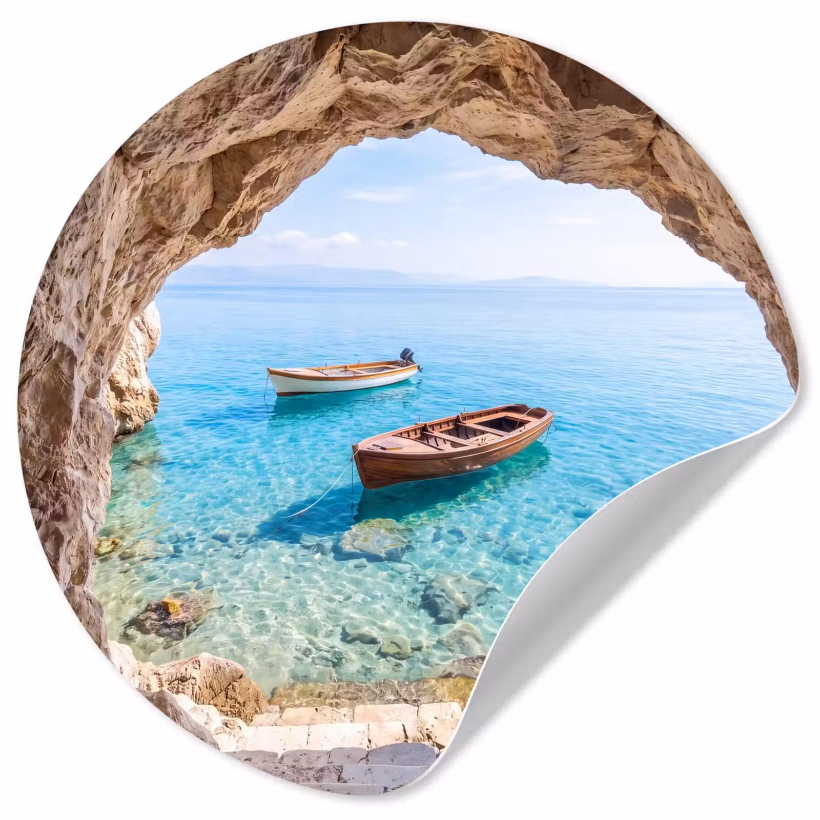 Runde Tapete - Höhle – Meer – Boote — 1