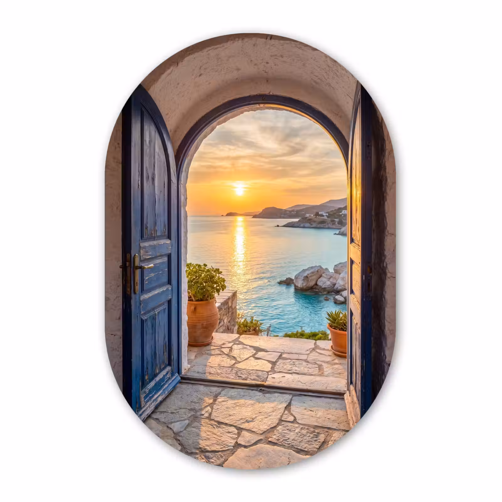 Glasbild Oval - Offene Tür – Meer — 1