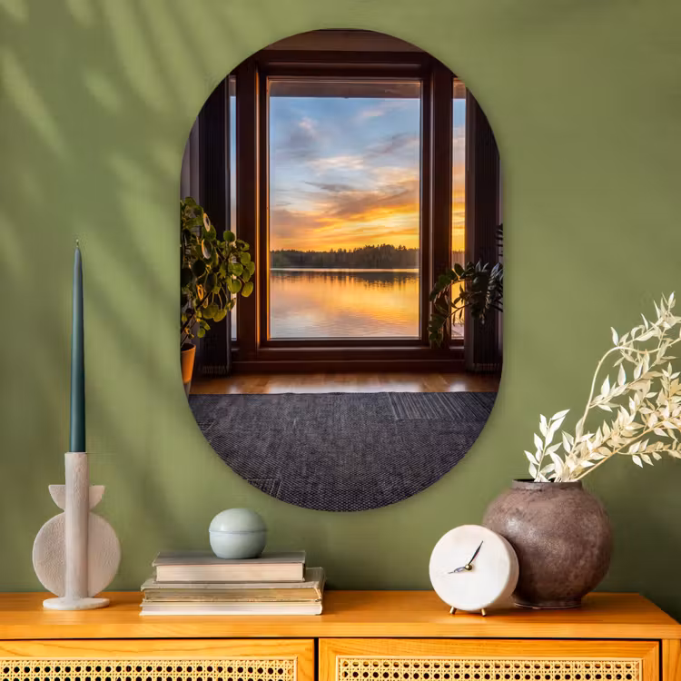 Glasbild Oval - Fenster – See – Natur — 2