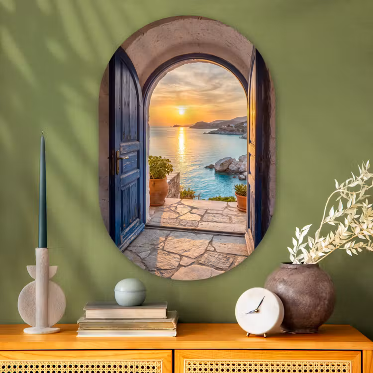 Glasbild Oval - Offene Tür – Meer — 2