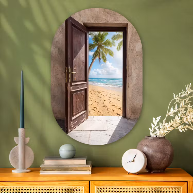 Glasbild Oval - Tür – Meer – Sommer — 2