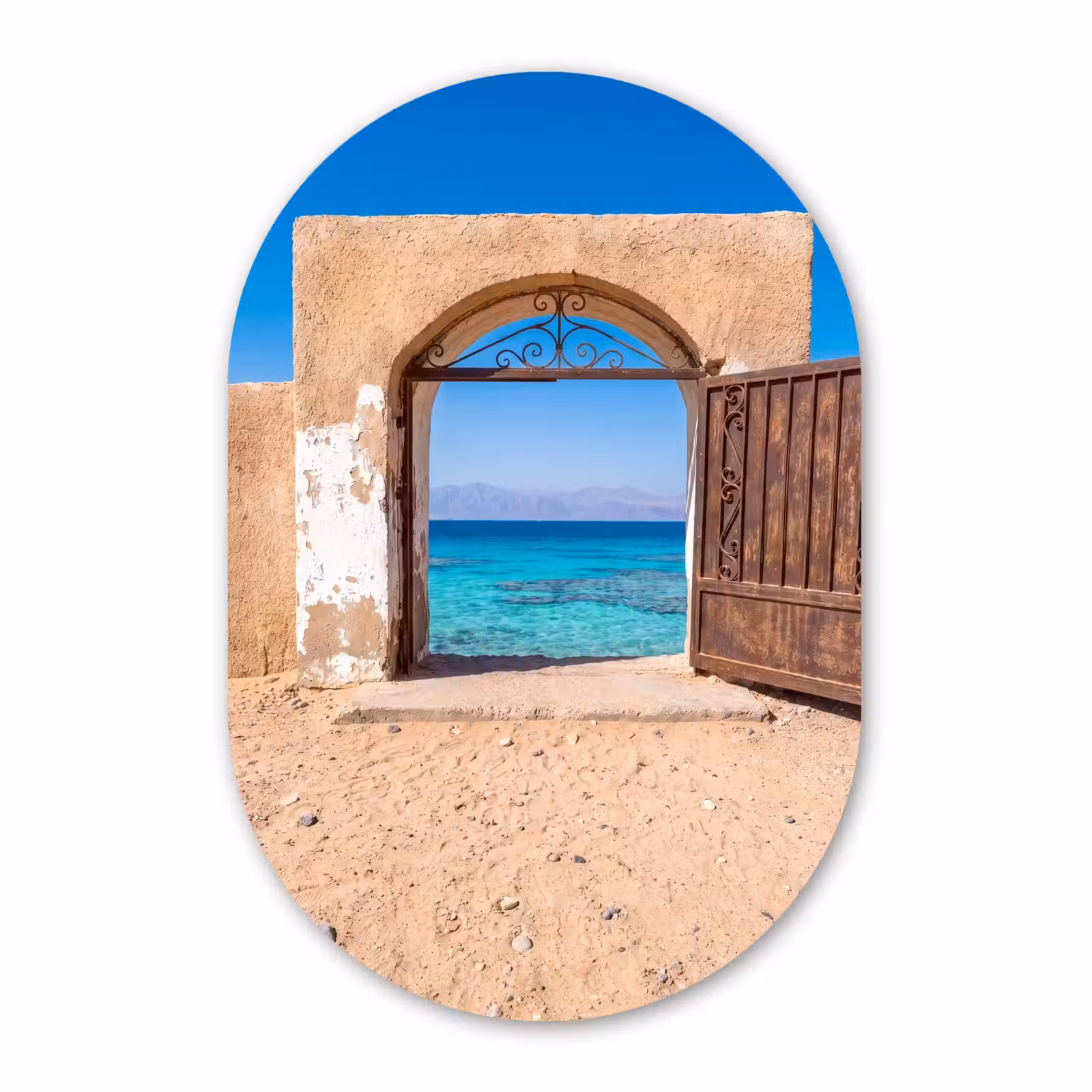 Glasbild Oval - Tor – Meer – Natur — 1