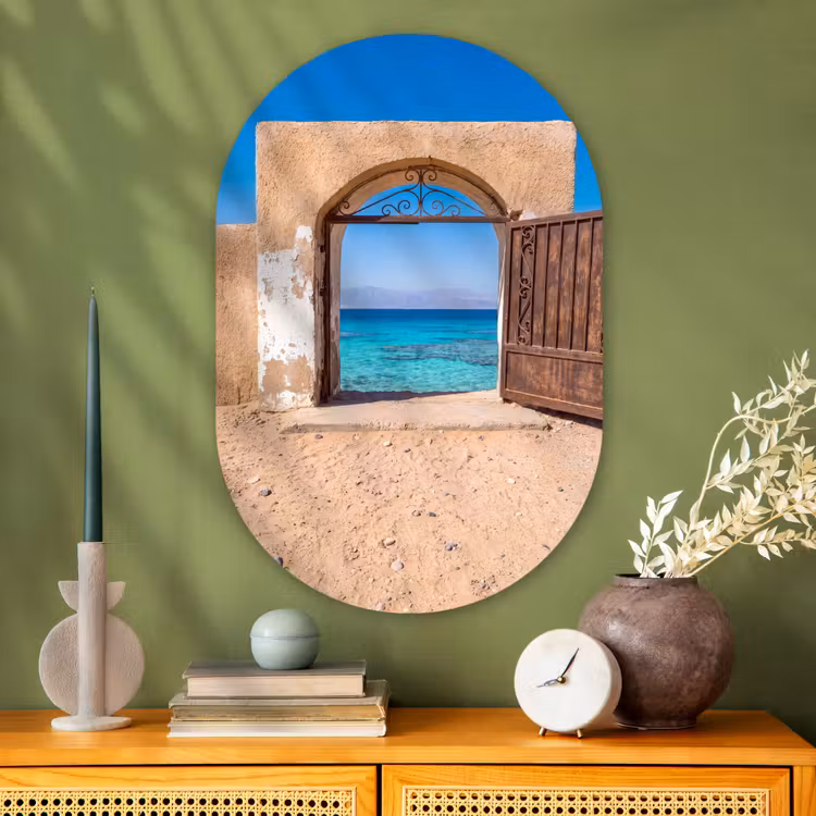 Glasbild Oval - Tor – Meer – Natur — 2