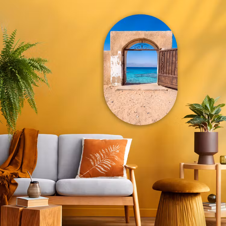 Glasbild Oval - Tor – Meer – Natur — 3