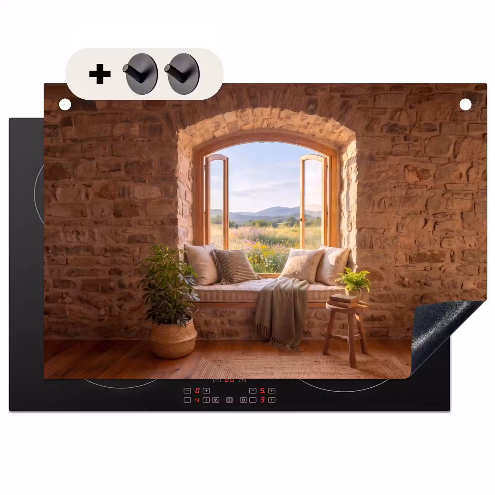 2-in-1 Herdabdeckplatte & Spritzschutz - Fensterbank – Aussicht – Natur — 1
