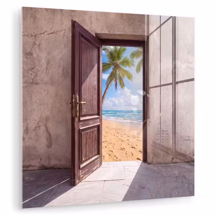 Glasbild - Tür – Meer – Sommer — 1