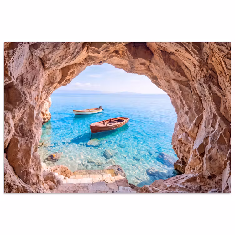 Poster - Höhle – Meer – Boote — 1