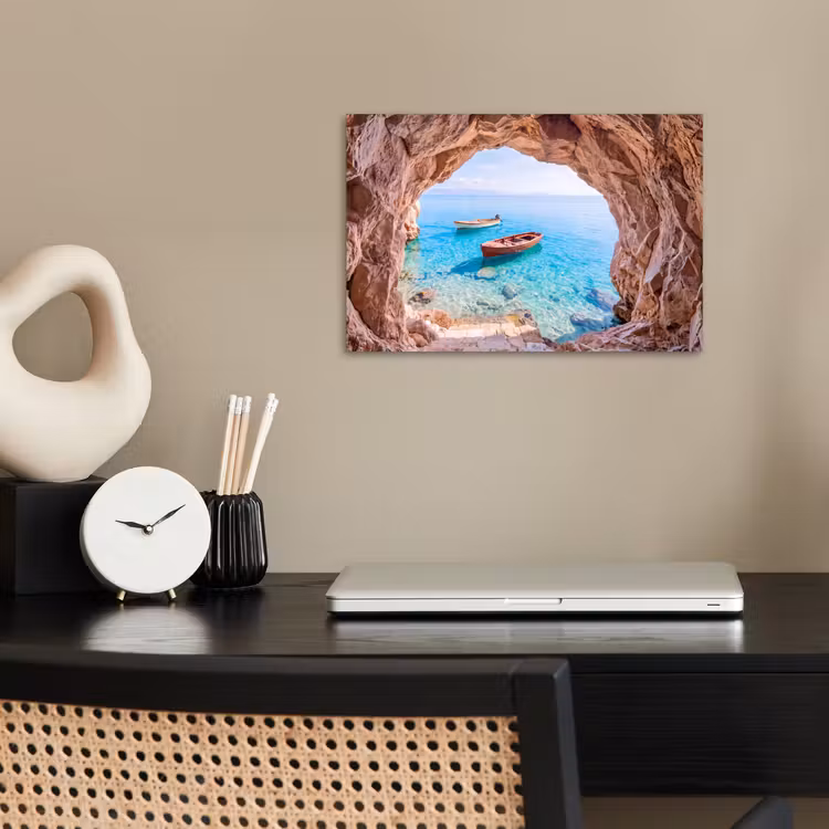 Poster - Höhle – Meer – Boote — 2
