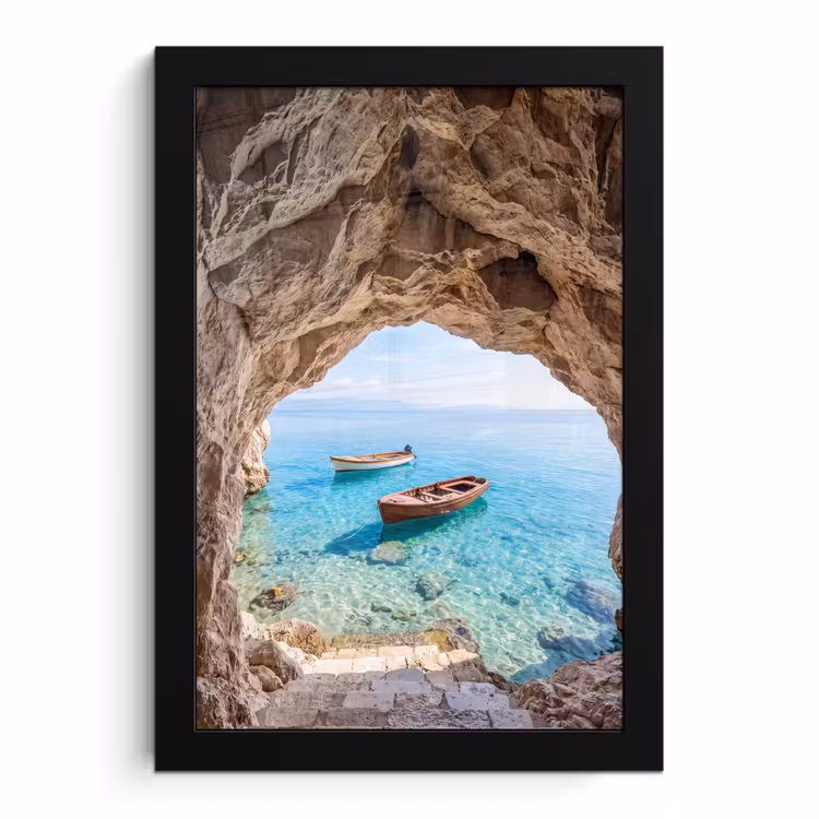 Bilder mit Rahmen - Höhle – Meer – Boote — 1