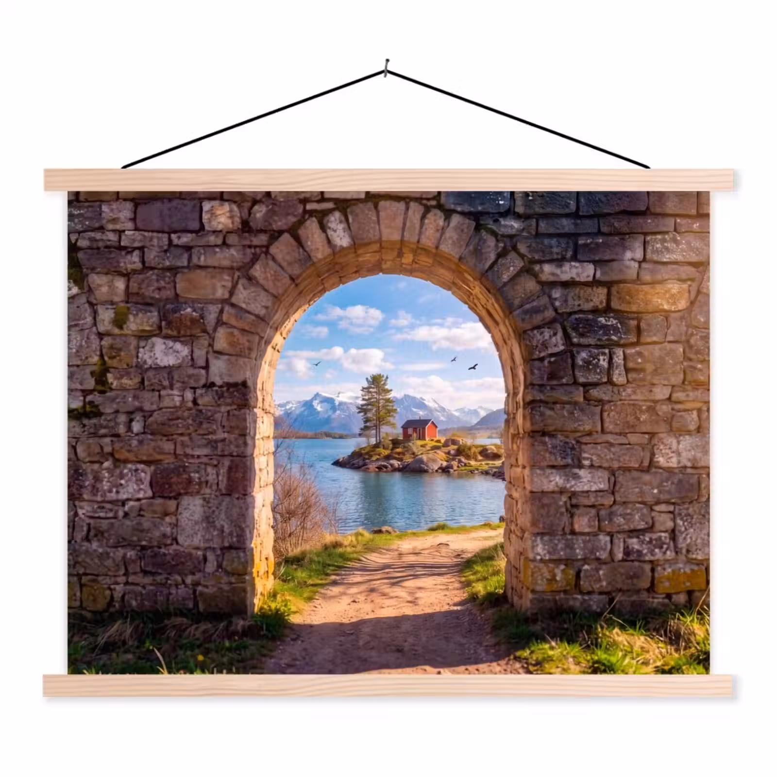 Stoffbild - Haus – See – Berge — 1