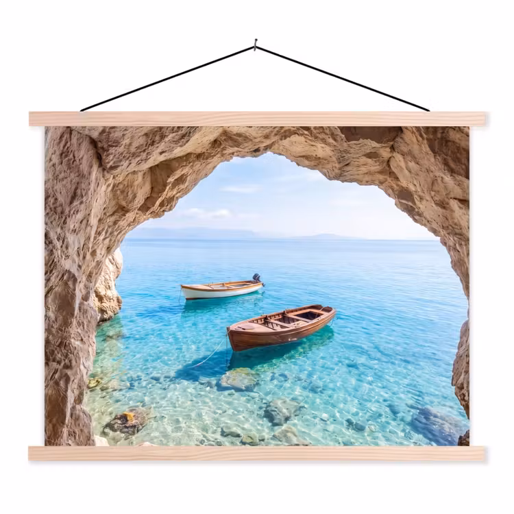 Stoffbild - Höhle – Meer – Boote — 1