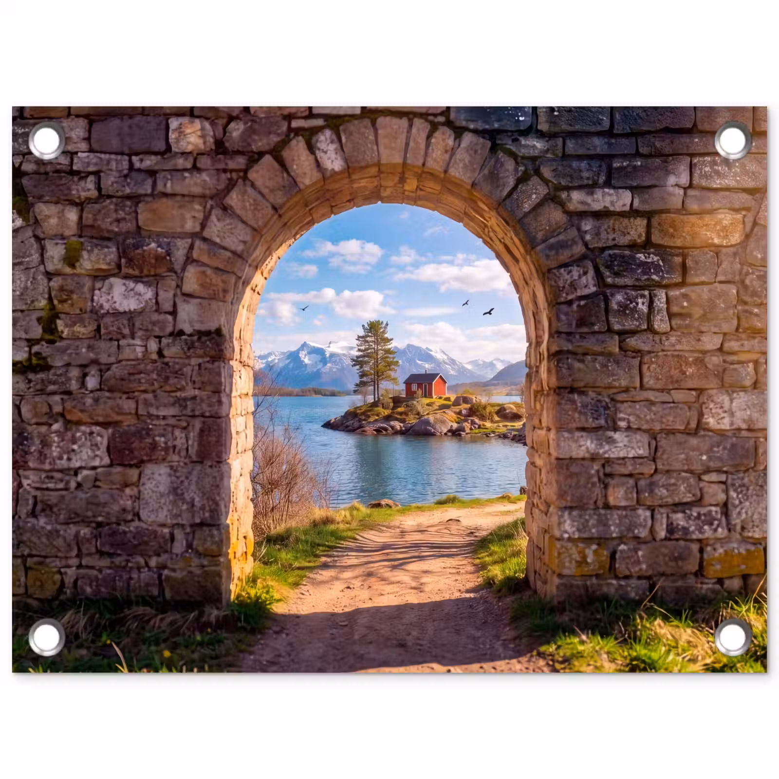 Gartenposter - Haus – See – Berge — 1