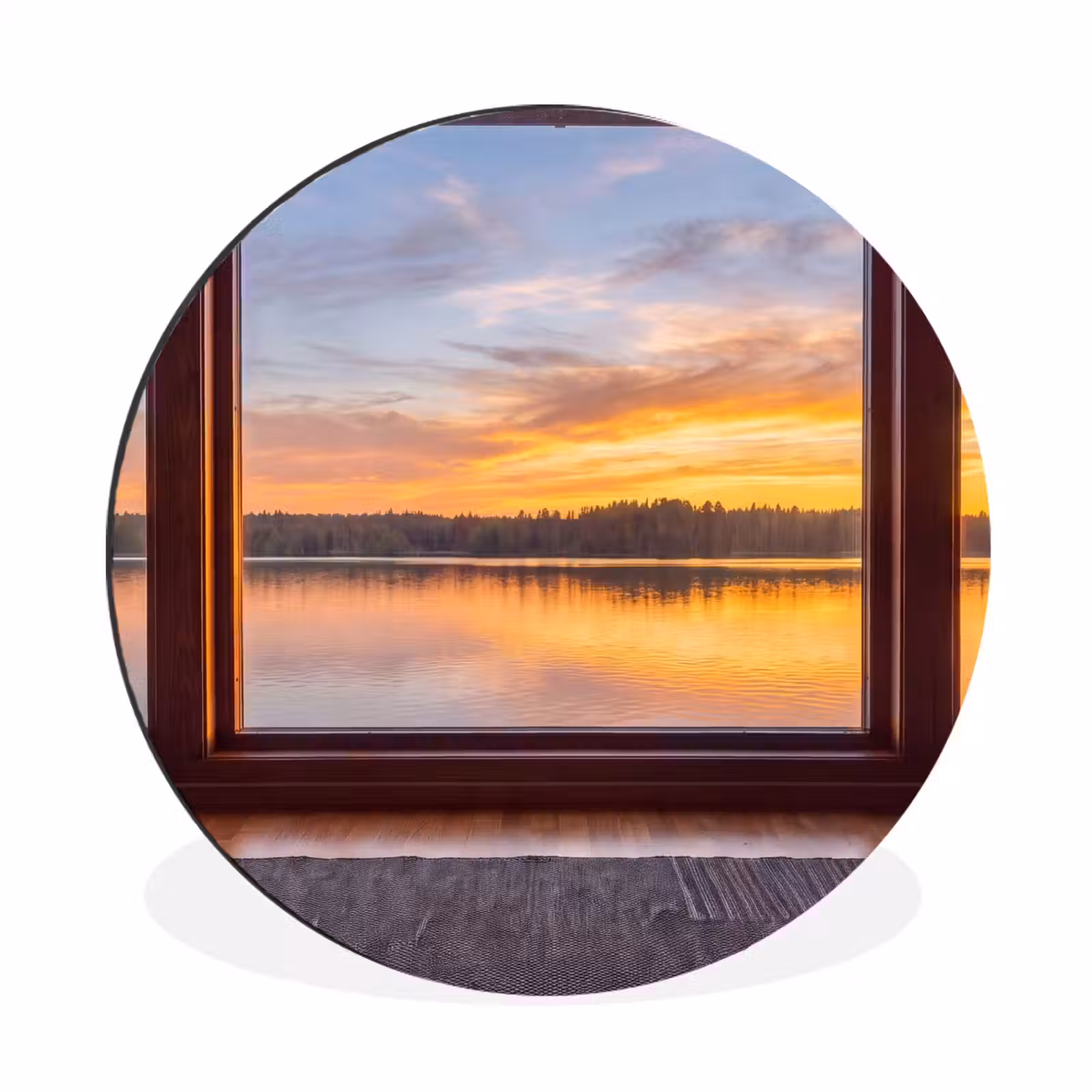 Alu-Dibond-Bild Rund - Fenster – See – Natur — 1