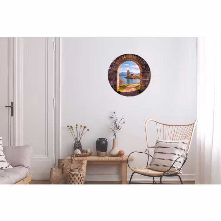 Alu-Dibond-Bild Rund - Haus – See – Berge — 2