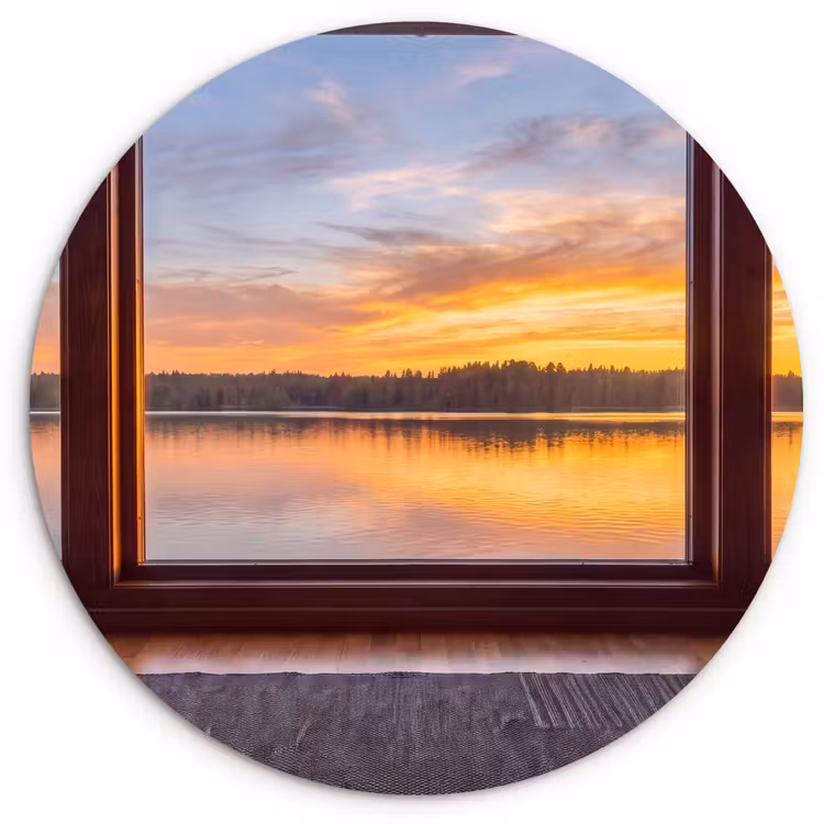 Glasbild Rund - Fenster – See – Natur — 1
