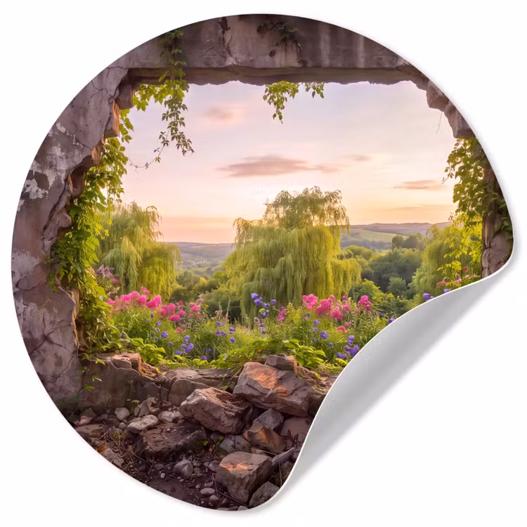 Runde Tapete - Mauer – Natur – Blumen — 1