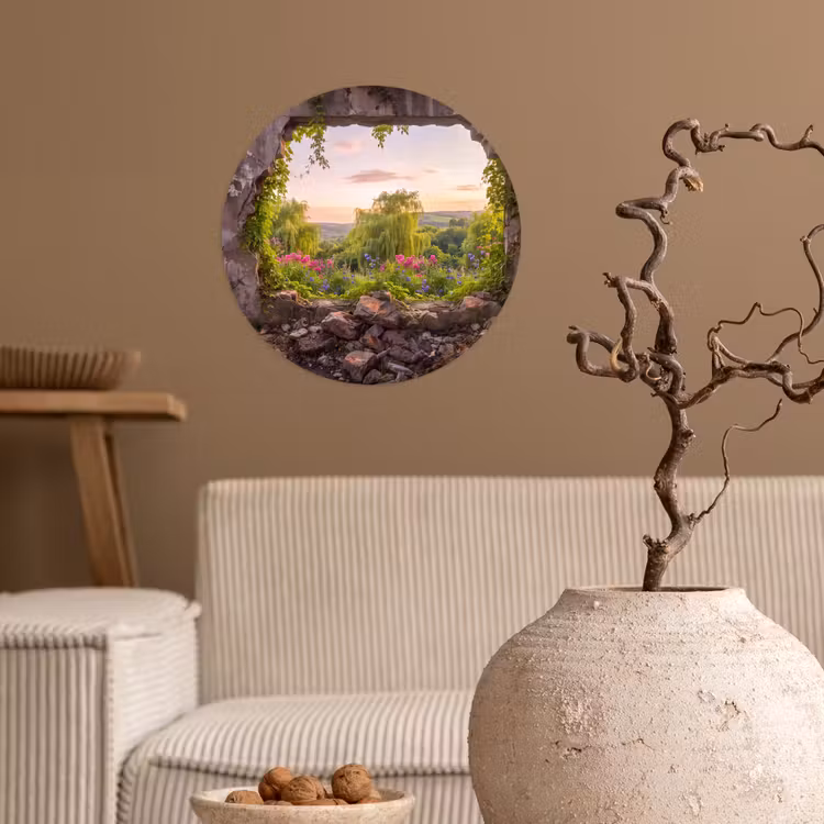 Runde Tapete - Mauer – Natur – Blumen — 2