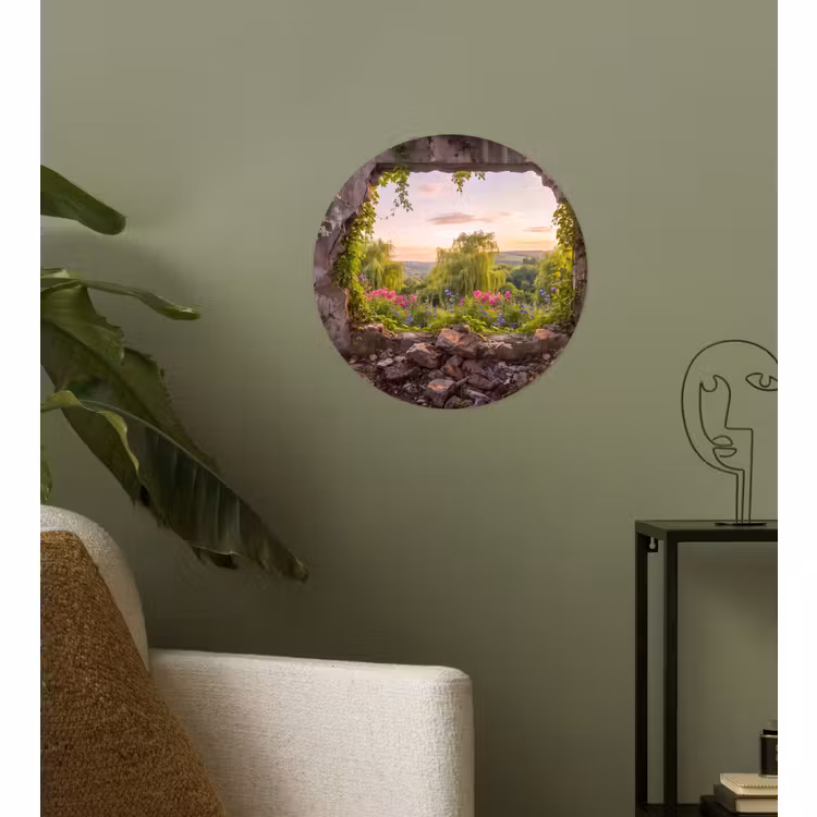Runde Tapete - Mauer – Natur – Blumen — 3