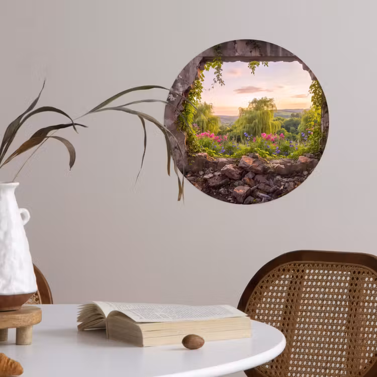 Runde Tapete - Mauer – Natur – Blumen — 4