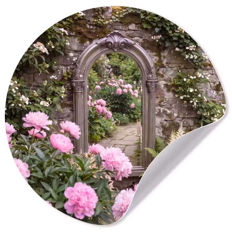 Runde Tapete - Spiegel – Garten – Blumen — 1