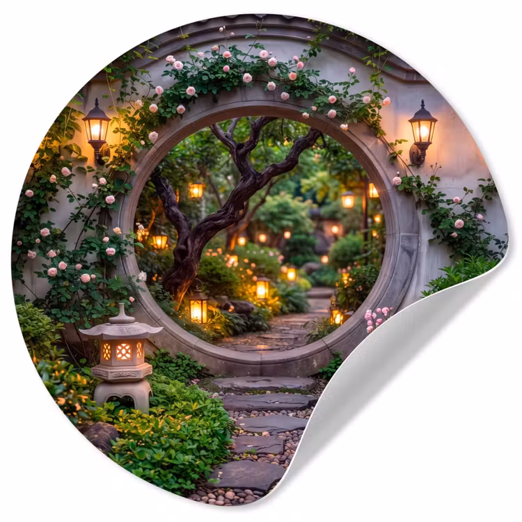 Runde Tapete - Tor – Garten – Beleuchtung — 1