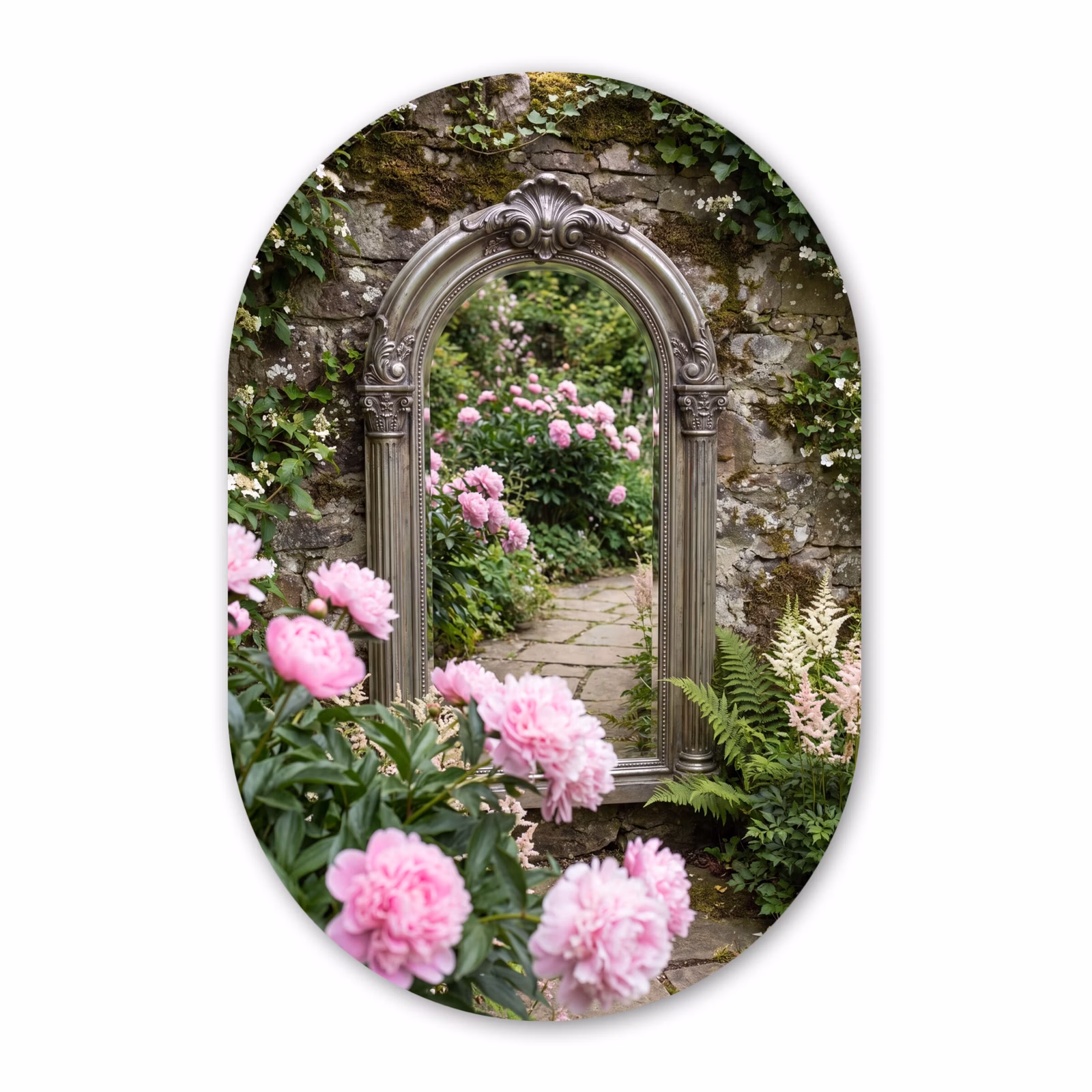 Forexbild Oval - Spiegel – Garten – Blumen — 1