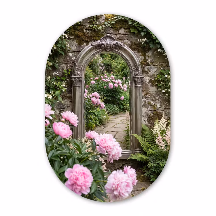 Forexbild Oval - Spiegel – Garten – Blumen — 1