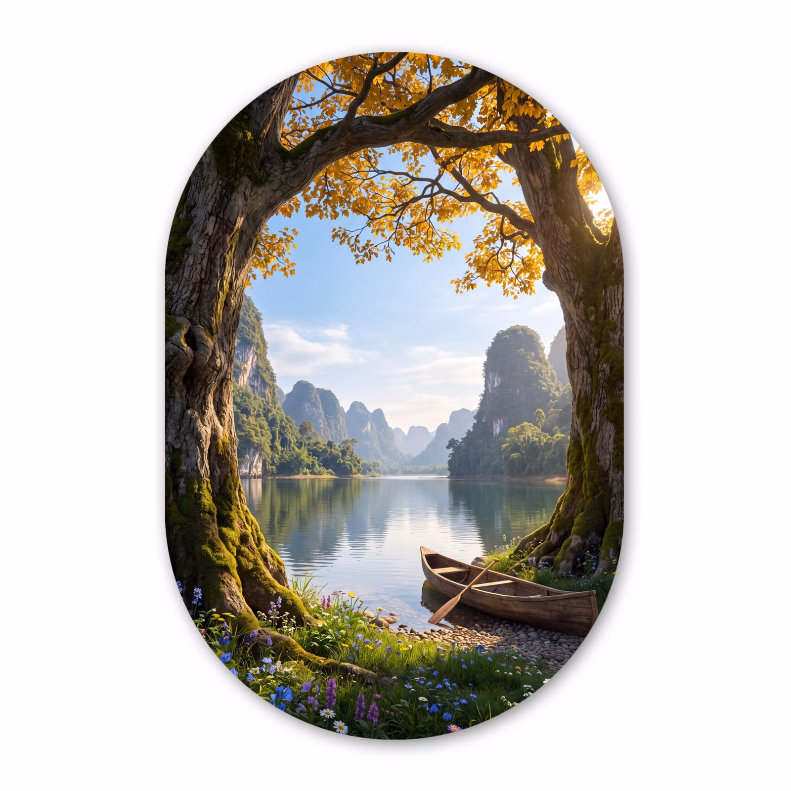 Glasbild Oval - Natur – See – Berge — 1