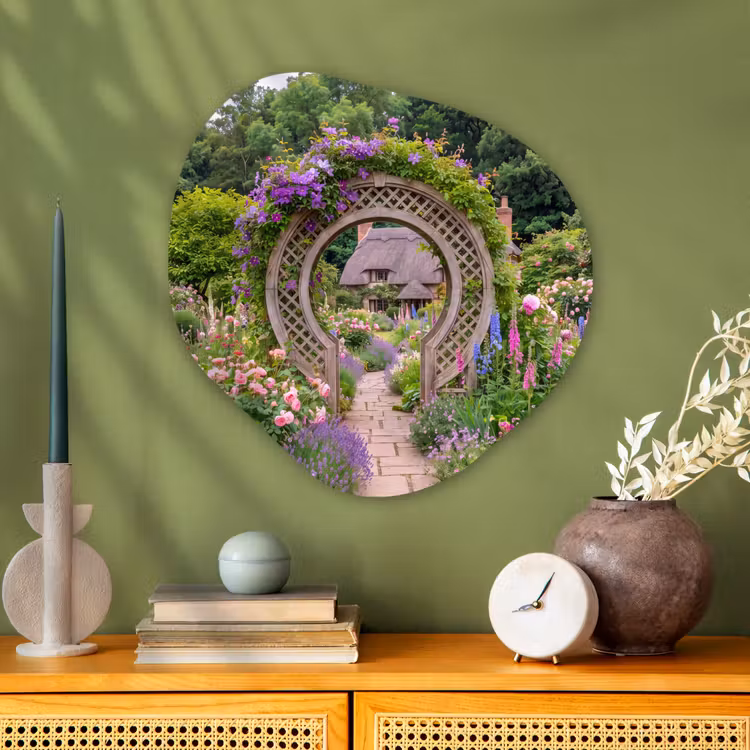 Glasbild Organische Form - Garten – Bogen – Blumen — 2