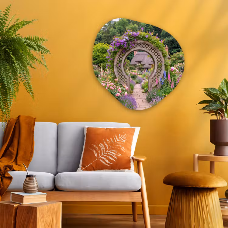 Glasbild Organische Form - Garten – Bogen – Blumen — 3