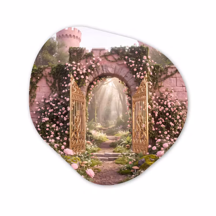 Glasbild Organische Form - Tor – Blumen – Märchen — 1
