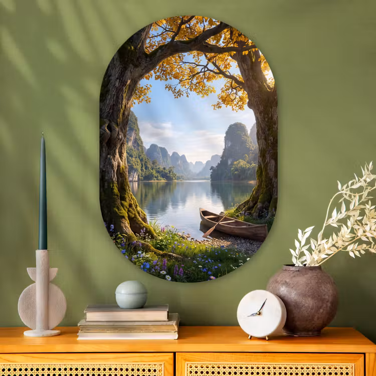 Glasbild Oval - Natur – See – Berge — 2
