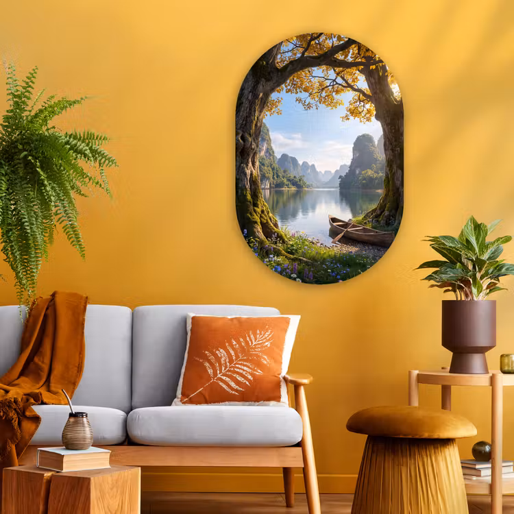 Glasbild Oval - Natur – See – Berge — 3