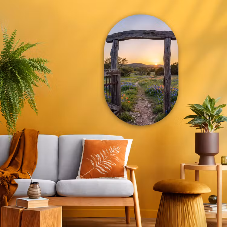 Glasbild Oval - Tor – Blumen – Natur — 3
