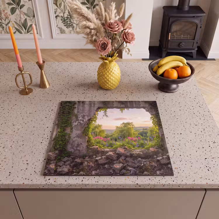 Herdabdeckplatte - Mauer – Natur – Blumen — 2