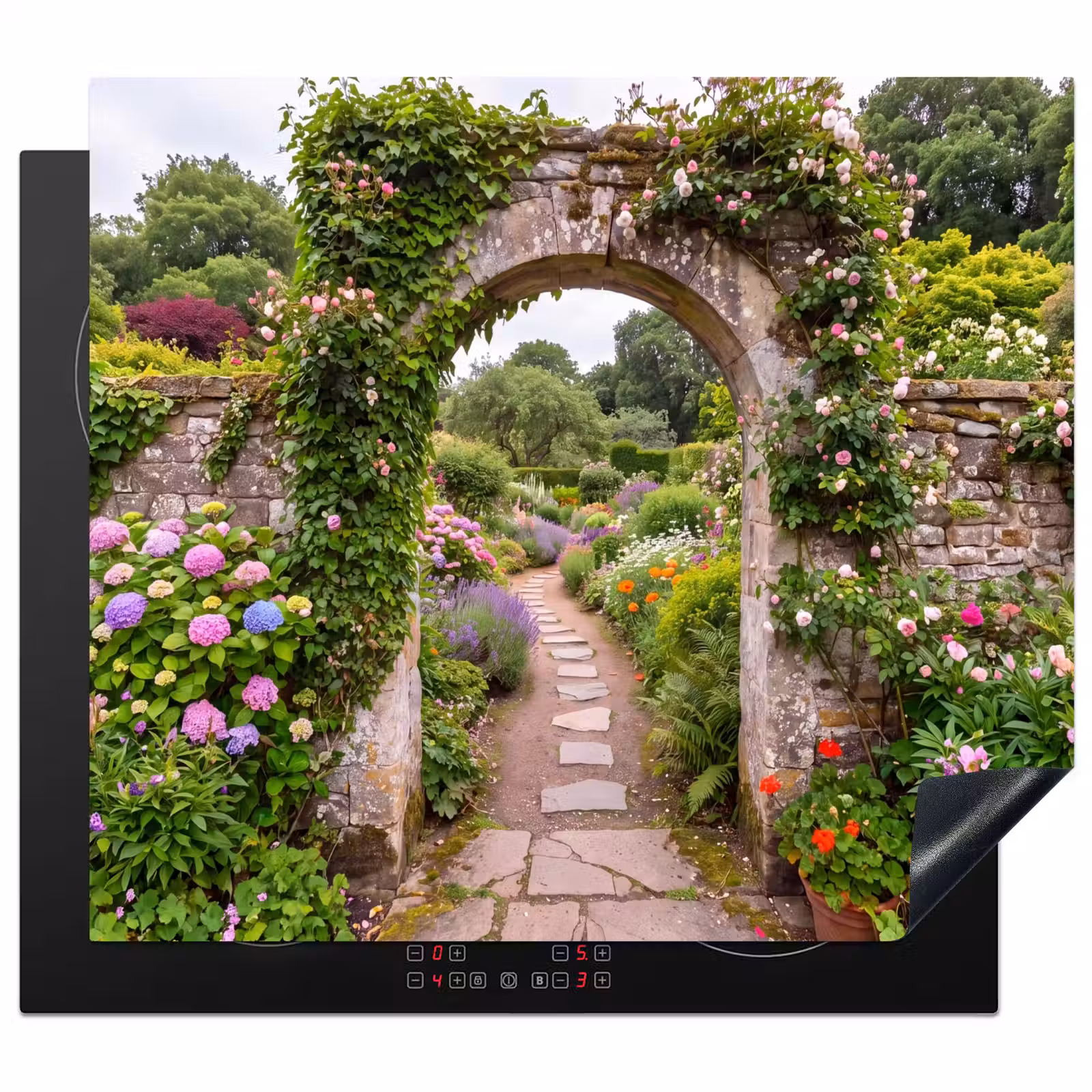 Herdabdeckplatte - Garten – Blumen – Weg — 1