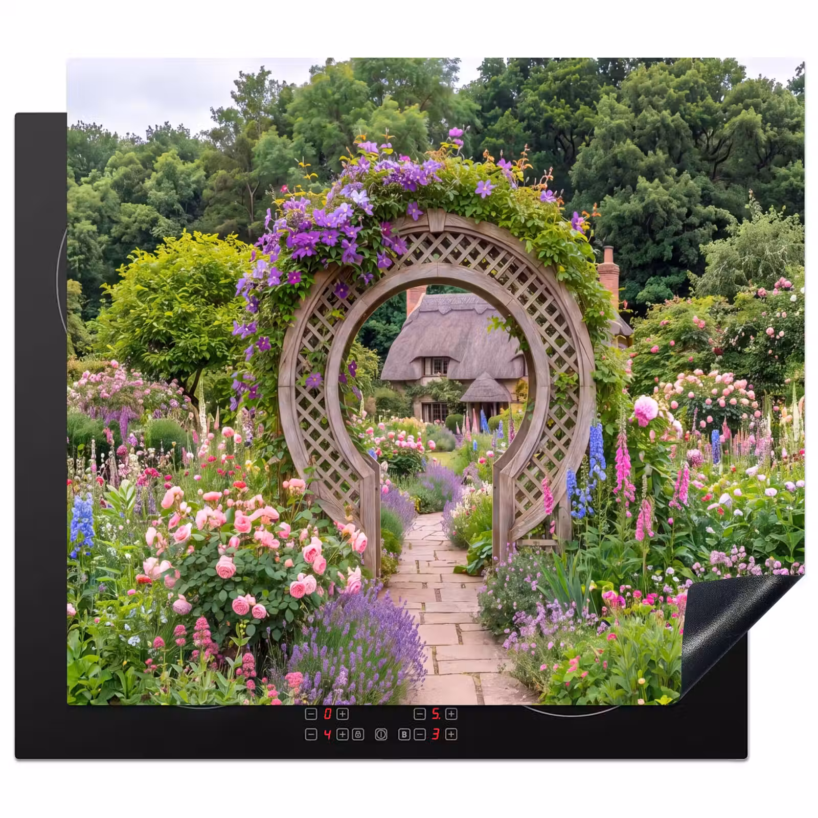 Herdabdeckplatte - Garten – Bogen – Blumen — 1