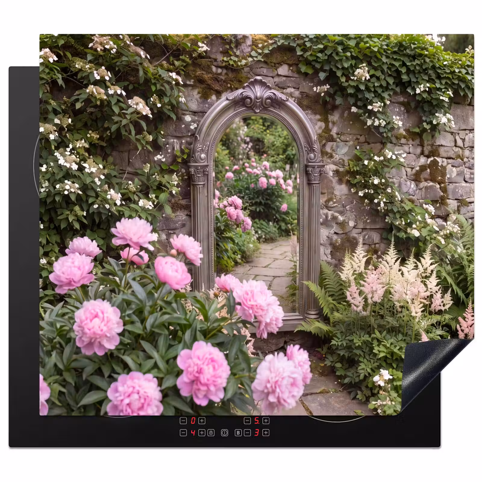 Herdabdeckplatte - Spiegel – Garten – Blumen — 1