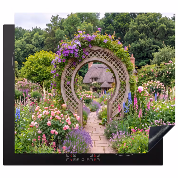 Herdabdeckplatte - Garten – Bogen – Blumen — 1