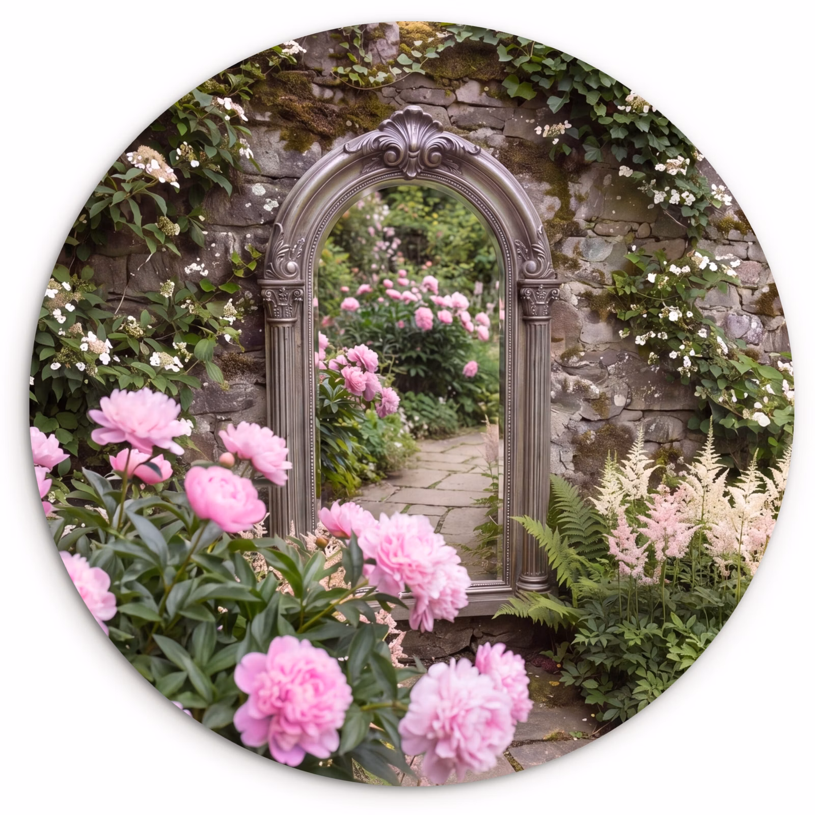 Forexbild Rund - Spiegel – Garten – Blumen — 1