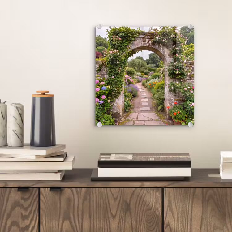Glasbild - Garten – Blumen – Weg — 2