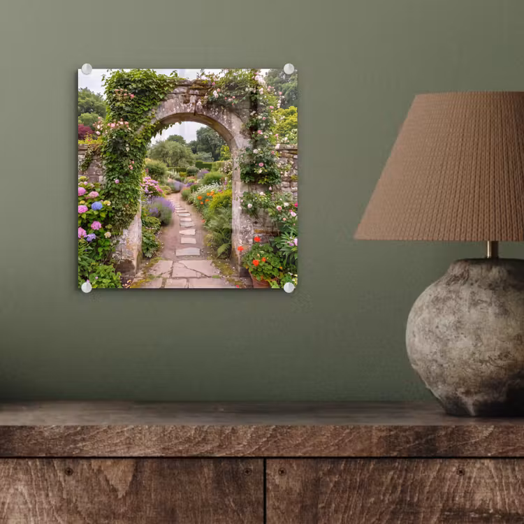 Glasbild - Garten – Blumen – Weg — 4