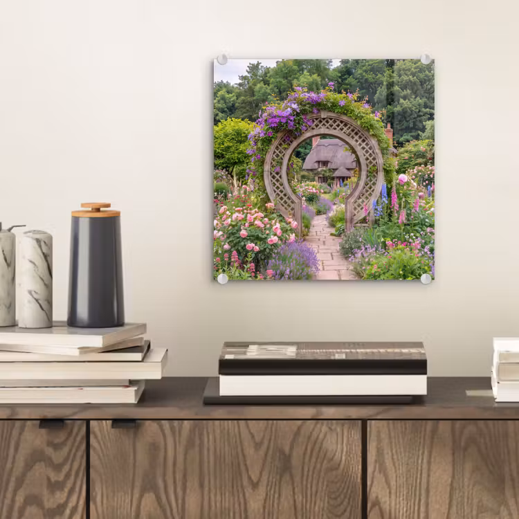 Glasbild - Garten – Bogen – Blumen — 2